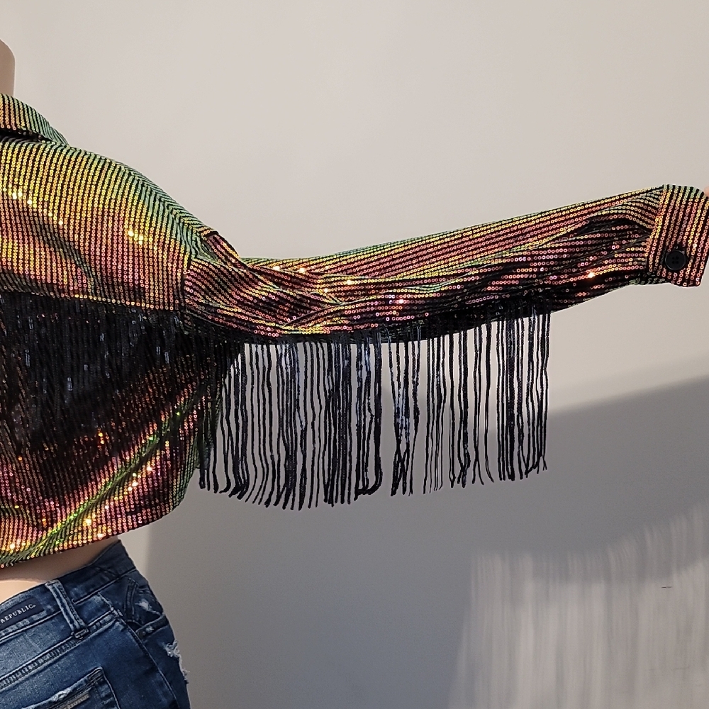 Lucky & Blessed Sequin And Fringe Jacket View 6